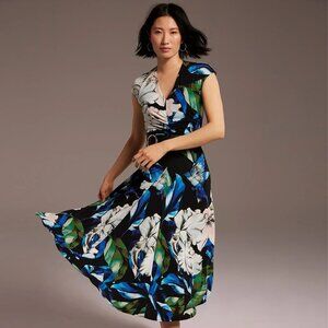 White House Black Market (WHBM) shirred midi dress (Floral Black) NWT